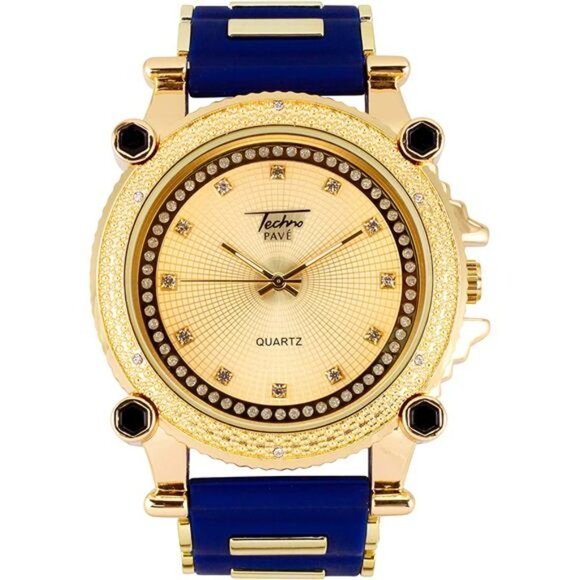 Mens Blue/Gold Fully Iced Out Watch - Picture 2 of 3
